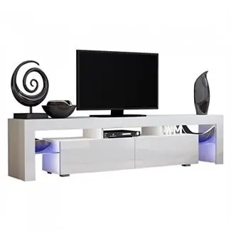  Concept Muebles TV Stand Milano 200 / Modern LED TV Cabinet / Living Furniture / Tv Cabinet fit for hasta 90-inch TV TV / High Capacity Consola de TV para sala de estar moderna (blanco y negro) 