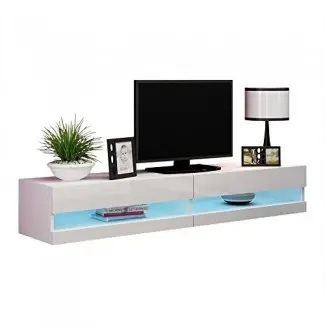  Concept Muebles - Soporte para TV LED de alto brillo, Seattle, 80 pulgadas, blanco 