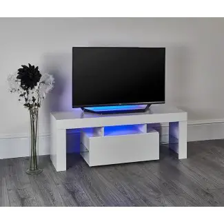  Soporte de TV con luz LED de alto brillo blanco Muebles para el hogar Abreo 