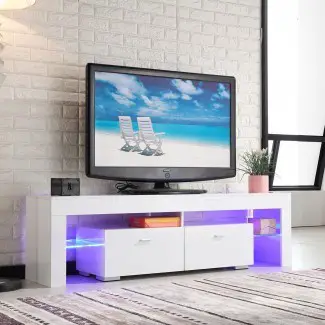  Mueble De Mueble De TV Blanco Brillante Muebles de consola con 