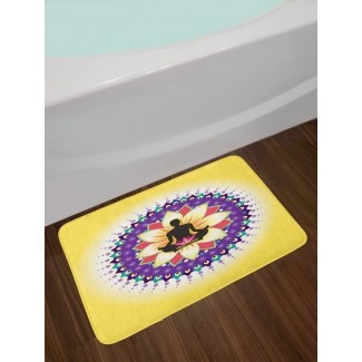  Icono de círculo redondo para Yoga Postura sentada Lotus Entrenamiento mental tranquilo Alfombra de baño de felpa antideslizante Imprimir 
