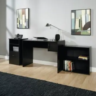  Librería, escritorio y paquete de 3 piezas para oficina en el hogar Gabinete de almacenamiento, acabado en negro 