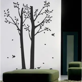  Dos árboles de primavera Calcomanía de pared para sala de estar 