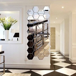  H2MTOOL Hexagon Mirror, 12 PCS 9cm Pegatinas de pared de espejo acrílico extraíble para la decoración del dormitorio de la sala de estar en el hogar 