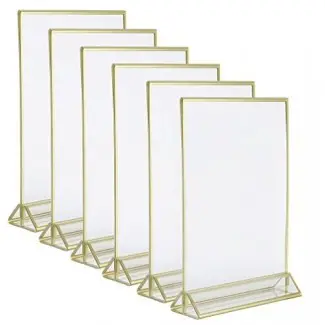  Calidad Super Star Soporte de exhibición de marcos de doble cara de acrílico transparente con soporte vertical y borde dorado de 3 mm, 5 x 7 pulgadas (paquete de 6) ... 