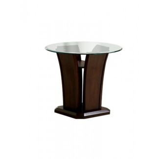  Mesa auxiliar Veretta Furniture of America con tapa de vidrio biselado de 10 mm, acabado en cerezo oscuro 
