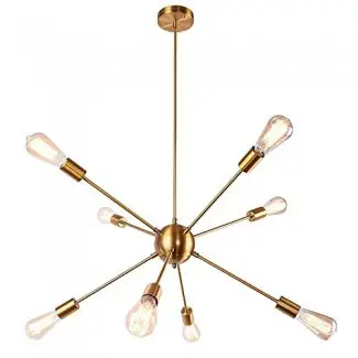  OYI Sputnik Chandelier, 8 luces Lámpara colgante Iluminación Mid Century Modern Industrial Starburst Style Lámpara de techo E26 Socket Latón Finish 