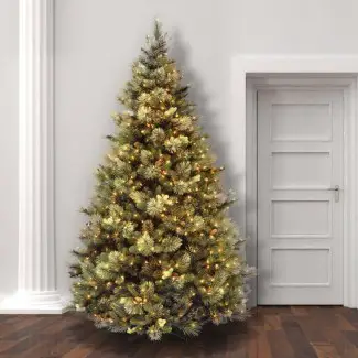  Árbol de navidad artificial de pino verde con 650 luces claras / blancas 