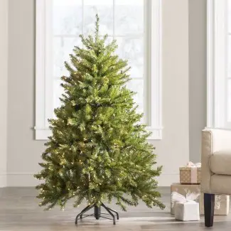  Árbol de Navidad Artificial de Abeto Verde 4.5 'con Bisagras de 4.5' con 450 Transparente Lights 