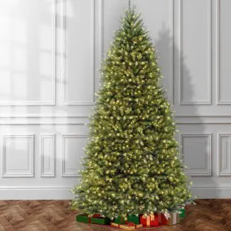  Árbol de navidad artificial con bisagras de 12 'con abeto verde y luz clara 1500 s 