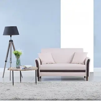  Divano Roma Furniture Modern Loveseat de tela de lino de 2 tonos y espacio pequeño 