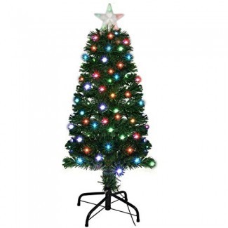  Holiday Essence Pino de Navidad Artificial de 3 pies con luces LED prelavadas con patas superiores con patas de metal sólido 100 luces LED que cambian de color, con 5 LED Star Tree Topper, 96 puntas, listado por UL 