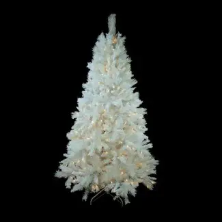  Árbol de Navidad artificial de pino blanco de 6.5 'con 400 luces de colores y blancas 