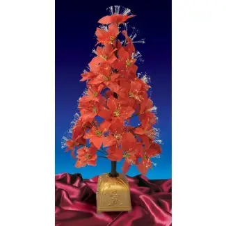  Árbol de Navidad Artificial de Poinsettia Rojo de 4 '' Preiluminado que Cambia de Color con Luces Multicolores 
