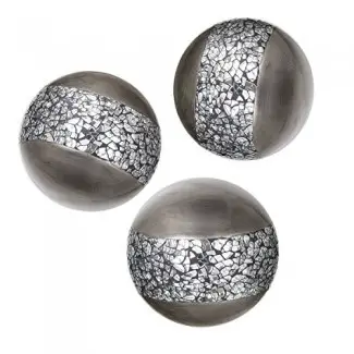  Creative Scents Schonwerk Orbes decorativos de plata para cuencos y jarrones (Juego de 3) Bolas de resina con esfera | Mesa de centro comedor / mesa de centro | Gran idea para un regalo (mosaico craquelado) 