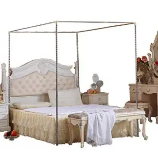  KingKara Canopy Bed Mosquitera Estructura de acero inoxidable / Poste COMPLETO / REINA Tamaño 