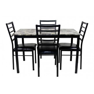 NBLiner Juego de comedor informal estilo moderno de 5 piezas con tablero rectangular de mármol falso y 4 sillas con respaldo acolchado 