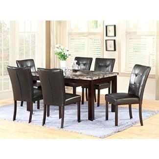  GTU Furniture 7-Piece 64x38 Dining Ro Juego de mesa om y cocina con tapa de mármol sintético, 1 mesa y 6 sillas 