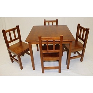  Juego de mesa y 4 sillas para niños eHemco de madera maciza dura 