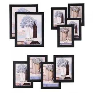  SONGMICS Marcos de fotos Conjunto de 10 marcos con frente de vidrio - Dos 8x10 in, Cuatro 5x7 in, Cuatro 4x6 in, Collage Photo Frames Wood Grain Black URPF10B 