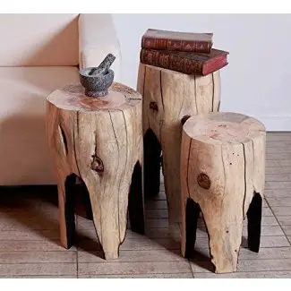  Mesa de tocón de árbol, mesa de café, mesa pequeña, mesa de té, muebles de madera, decoración rústica, taburete de troncos, taburete de tocón de árbol, mesa auxiliar de madera 