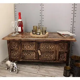  Palini Rectangle Coffee Table Compartimiento de almacenamiento de talla de estilo marroquí 91cm 