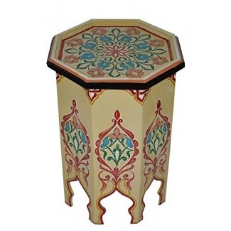  Mesa de madera hecha a mano marroquí, lado, delicado, pintado a mano, exquisito, beige 