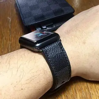  Banda de reloj de cuero de becerro hecha a mano personalizada Correas de yute - Louis Vuitton Graphite Sin logotipo para Apple Watch 42mm 