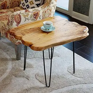  WELLAND Mesa de centro Natural Edge pequeña, mesa de centro de horquilla, mesa auxiliar de madera natural, mesa de losa de madera 28 "L x 20" W x 20.5 " T 