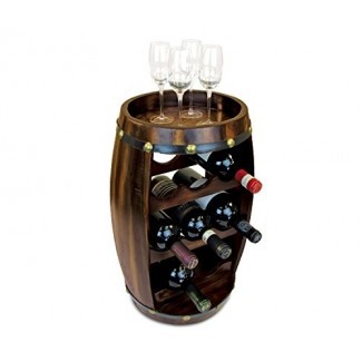  Barril de vino de 8 botellas de vino contemporáneo, perplejo, estante y copas de vino, de pie, completamente ensamblado, elegante, almacenamiento, exhibición de licor, organizador decorativo apilable, accesorio de encimera de cocina para el hogar 