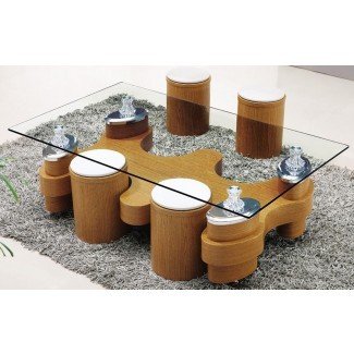  Mesa de centro de vidrio con taburetes | Ideas de diseño de mesas de café 