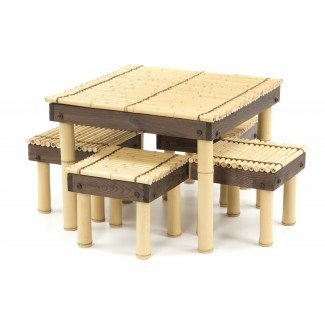  Mesa de café Zen Bamboo con cuatro taburetes 