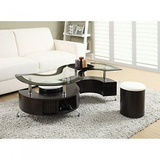  Coaster Furniture - Mesa de centro con taburete de vidrio y taburete 