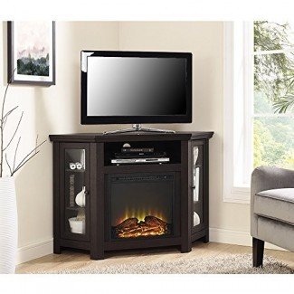  Nuevo soporte para TV con chimenea de 4 pies de ancho - Unidad de esquina con acabado en marrón oscuro 