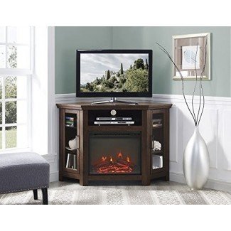  Nuevo soporte para televisor de chimenea de esquina ancha de 48 pulgadas en acabado tradicional marrón 