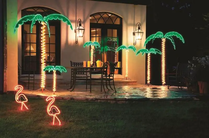  Decoración de palmera al aire libre con luz holográfica tropical iluminada 