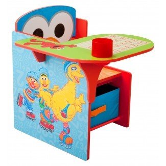  Silla de escritorio para niños Sesame Street con compartimento de almacenamiento y portavasos 