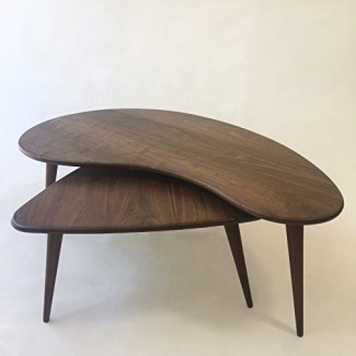  Nesting Kidney Bean + Guitar Pick Coffee Tables - Mid-Century Modern - Atomic Era Design In Solid Walnut con patas afiladas de nogal macizo 