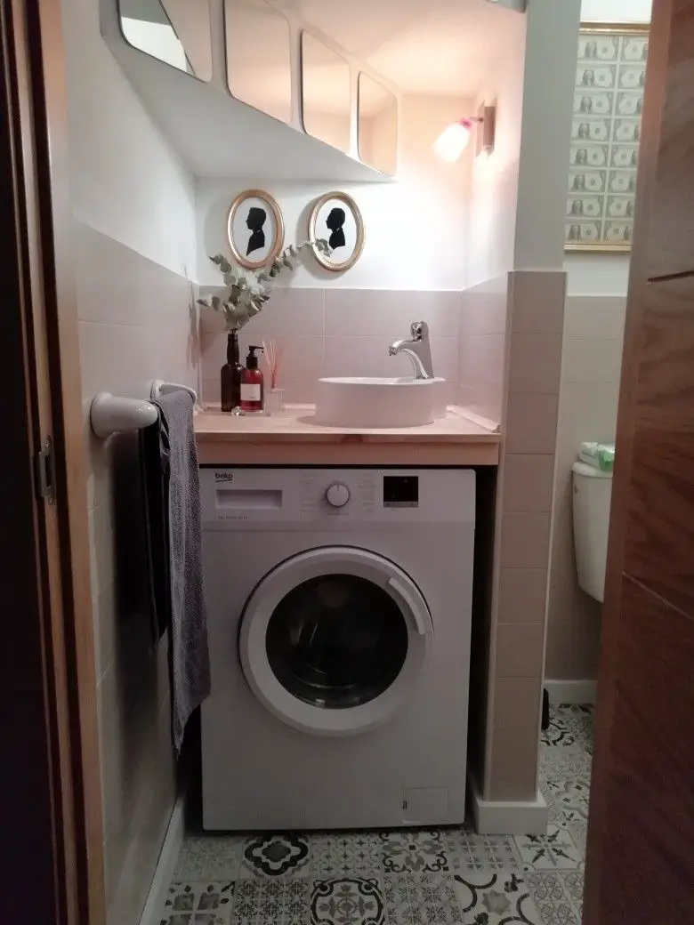 Lavabo sobre lavadora | Muebles ahorra espacio, Baño con ...
