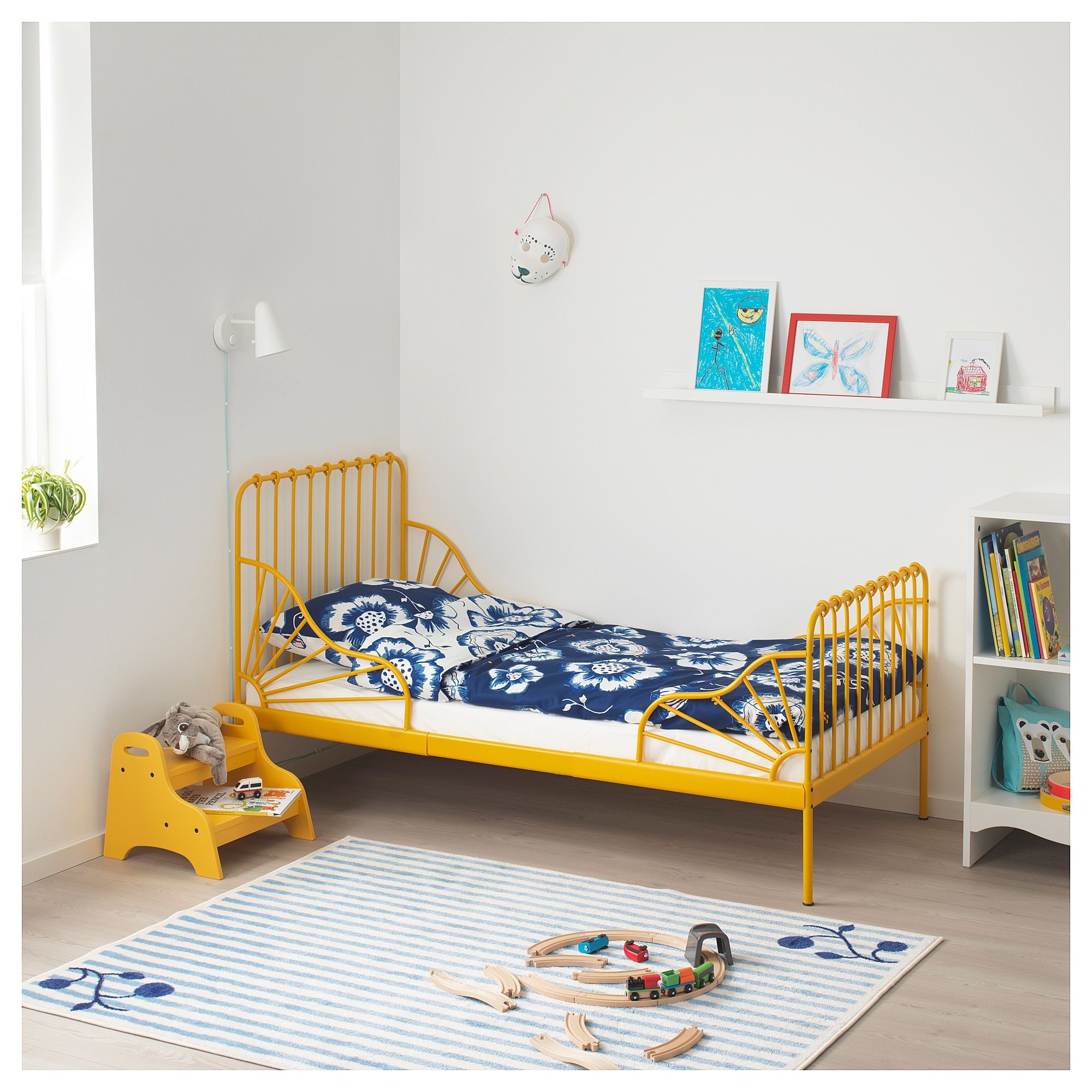 IKEA - MINNEN Ext bed frame with slatted base dark yellow ...