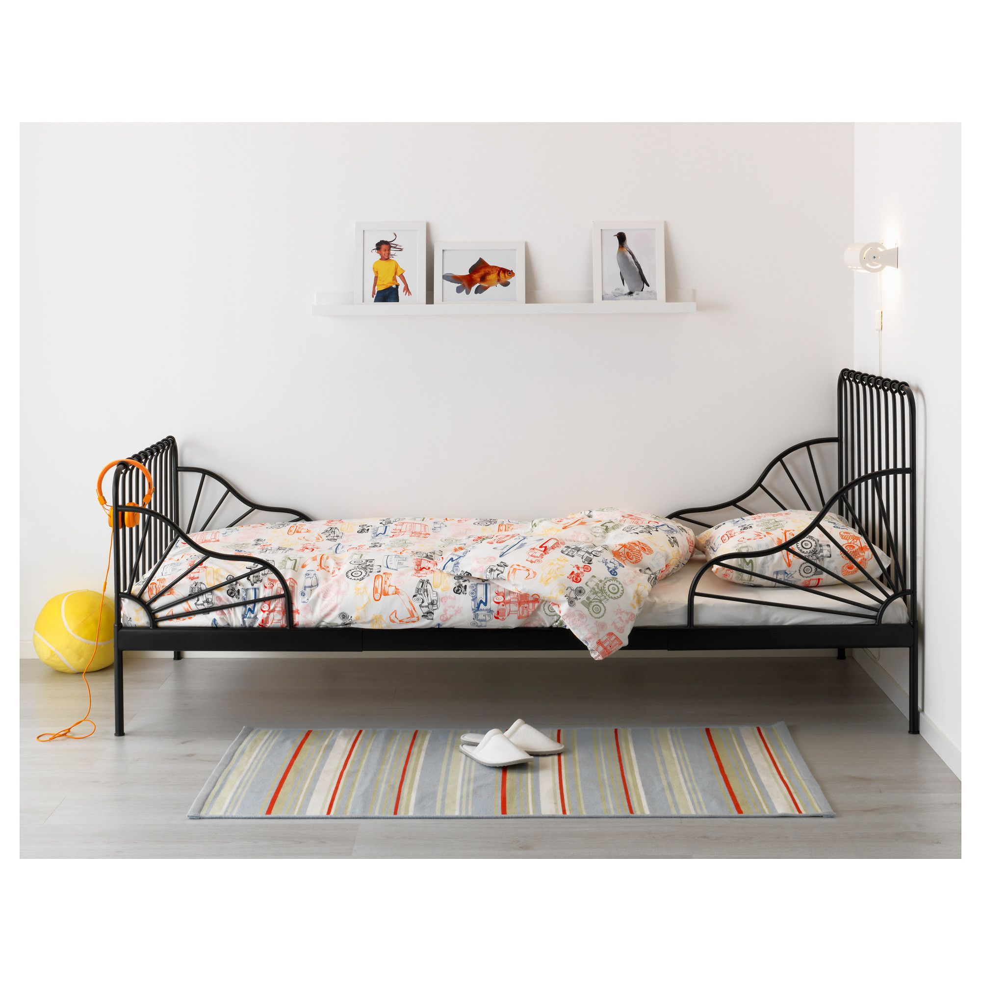 MINNEN Ext bed frame with slatted bed base - black 38 1 ...