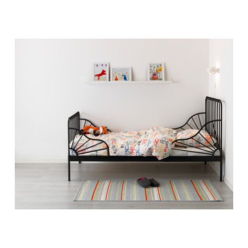 MINNEN Ext bed frame with slatted bed base - black 38 1 ...