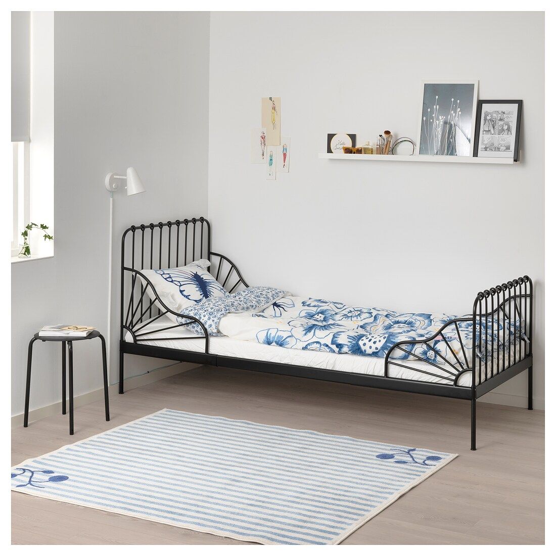 MINNEN Ext bed frame with slatted bed base - black 38 1 ...