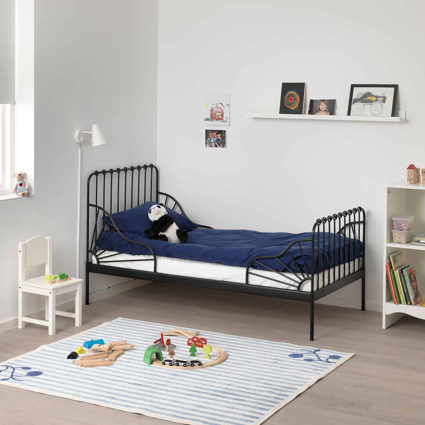MINNEN Ext bed frame with slatted bed base - black 38 1 ...