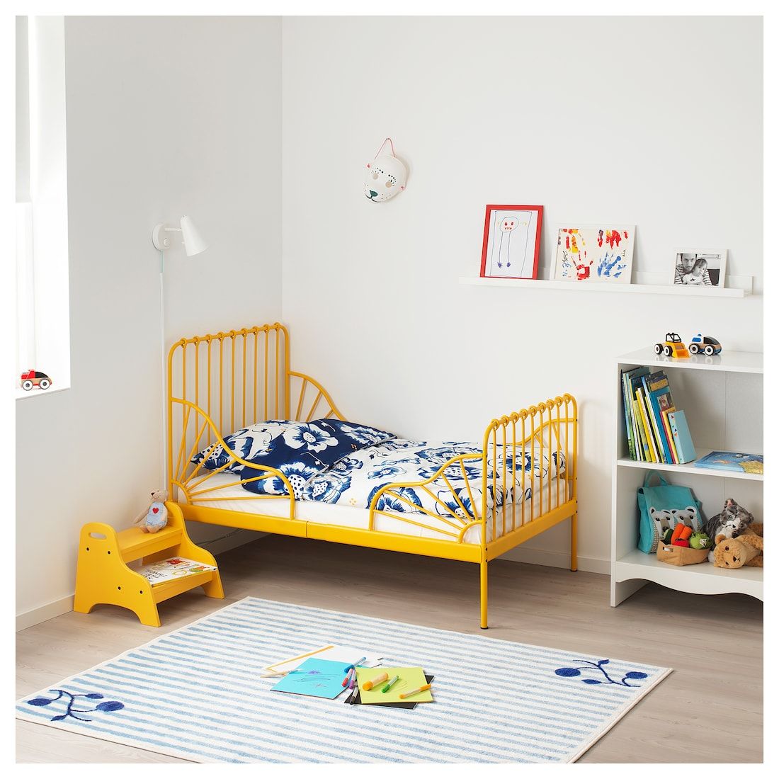 MINNEN Ext bed frame with slatted bed base - dark yellow ...