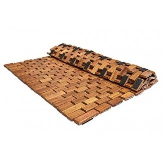 Estilos relajantes Alfombra de ducha plegable grande de teca | Alfombra de baño de teca natural resistente al moho con agarres antideslizantes | para usar en el piso de la ducha o fuera de la bañera | 27.5 "x19.5”