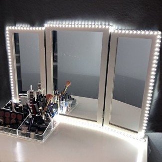  Kit de luces de espejo de vanidad LED para tocador de maquillaje Juego de tocador Tira de luz LED flexible de 13 pies 6000K Luz blanca con atenuador y fuente de alimentación, Espejo estilo Hollywood de bricolaje, espejo no incluido 