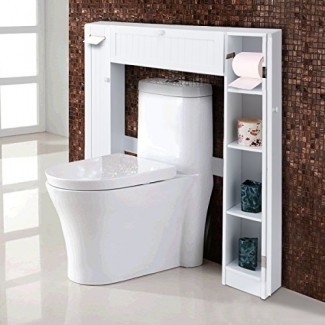  Giantex - Gabinete de almacenamiento para baño sobre el inodoro con puerta abatible de madera Mejoras en el ahorro de espacio, blanco 