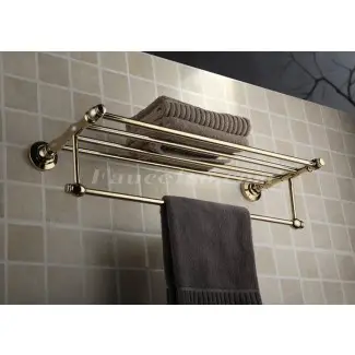  Estante de baño de latón dorado montado en la pared con barra de toalla ... 