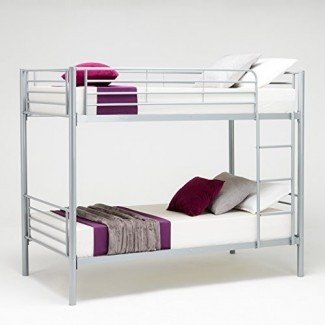  Estructura de cama litera de tamaño Twin Twin sobre Twin con escalera de escalera, Escalera de diseño que ahorra espacio Muebles para dormitorio de adolescentes para adultos （Silver） 